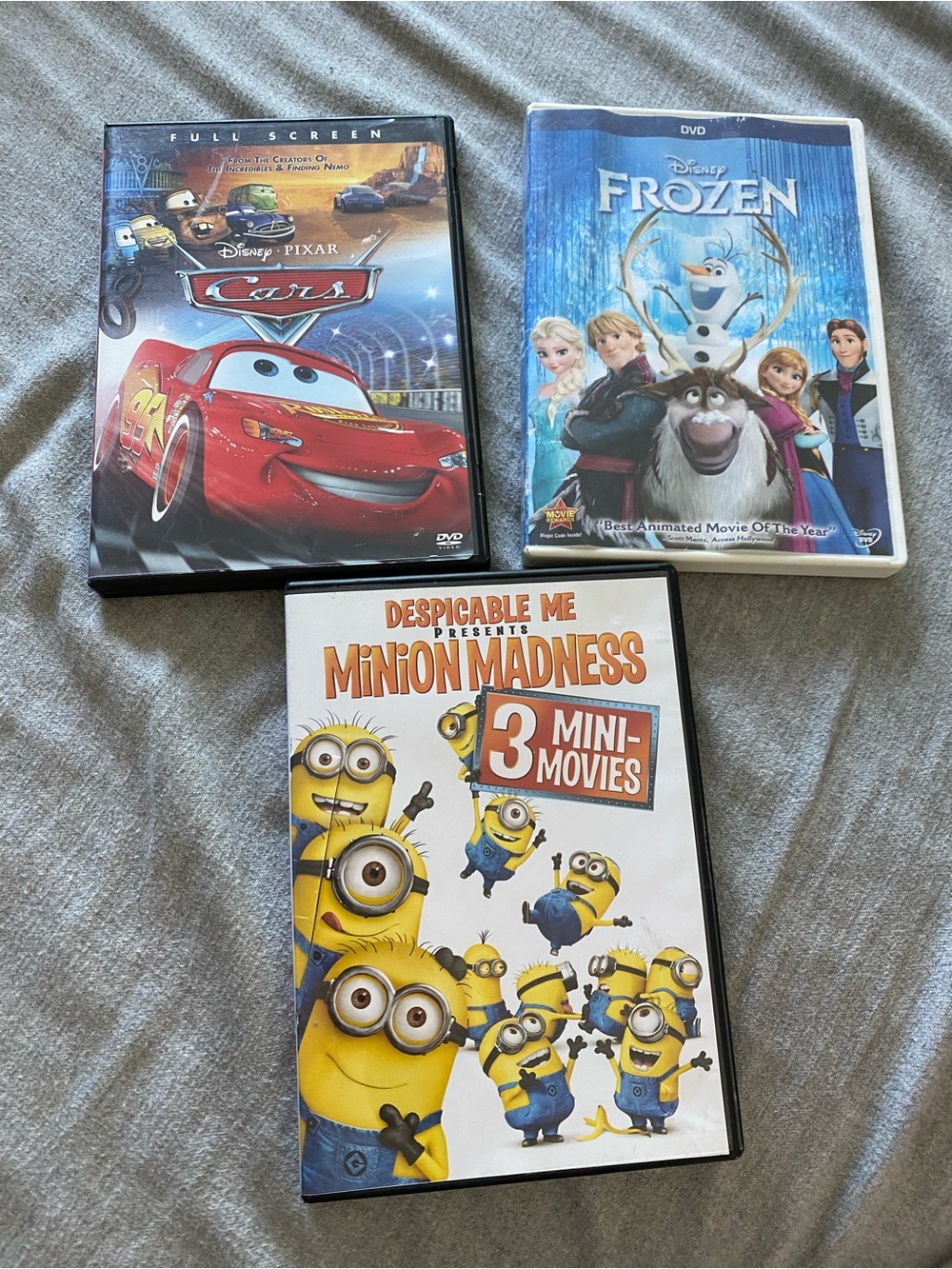 Kids DVD Bundle of 3 Anime Classics Disney Cars Frozen & Minion Madness